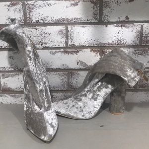 Silver Crushed Velvet Bootie